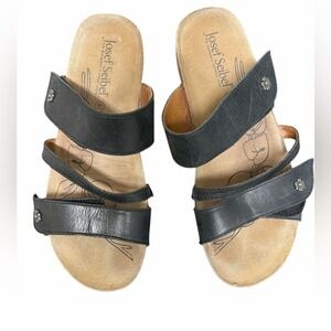 Josef Seibel Slide Sandals Womens 41 Black Leather Adjustable Straps Comfort EU